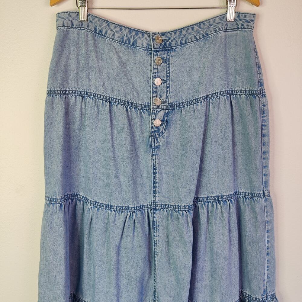 Maurices Button Fly Tiered Denim High Rise Western Prairie Midi Maxi Skirt 14 - Picture 4 of 11